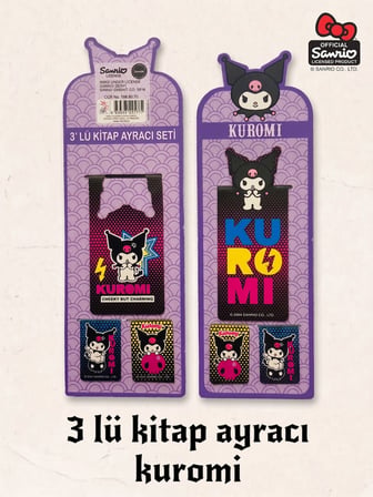 BakGelAl Sanrio Lisanslı Kuromi 3’lü Manyetik Kitap Ayracı Seti – Pop Art Tasarım