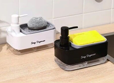 Çift Hazneli Sıvı Sabunluk ve Süngerlik Hazneli