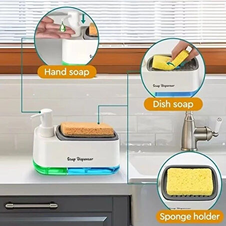 Çift Hazneli Sıvı Sabunluk ve Süngerlik Hazneli