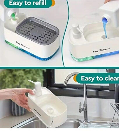 Çift Hazneli Sıvı Sabunluk ve Süngerlik Hazneli