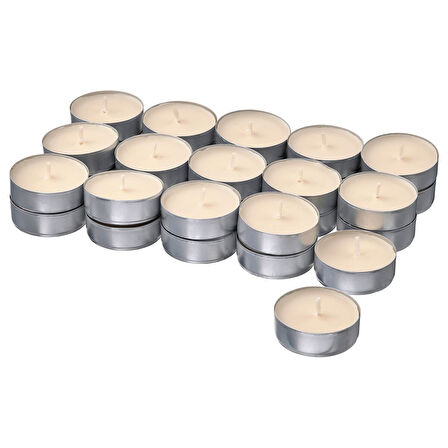 Kokulu tealight mum, bej, 3.5 saat, 30 adet, dumanlı vanilya ve karamel