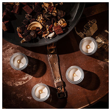 Kokulu tealight mum, bej, 3.5 saat, 30 adet, dumanlı vanilya ve karamel