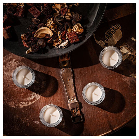 Kokulu tealight mum, bej, 3.5 saat, 30 adet, dumanlı vanilya ve karamel