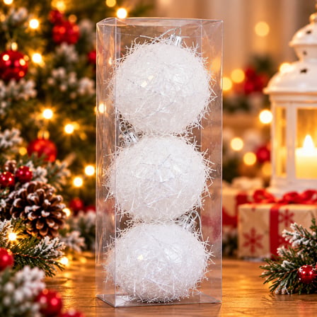 3'lü Lüks Yılbaşı Ağacı Top Süsü Seti (6 cm) - İp Dokulu & Işıltılı Süsleme Topları (Beyaz, Gold, Gümüş, Kırmızı)