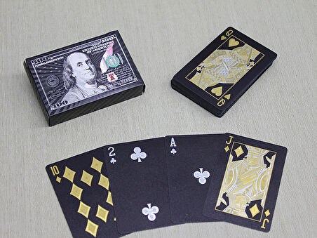 Gümüş Dolar Tasarımlı Siyah İskambil Oyun Kartı 