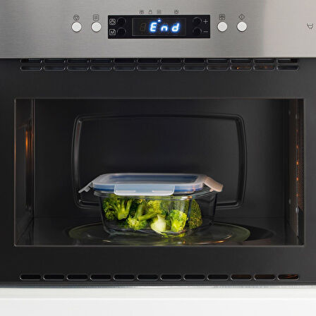 Kapaklı cam saklama kabı, cam-plastik, 600 ml, kare