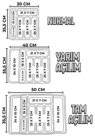 Çift Taraflı Uzayabilen Pratik Çekmece İçi Kaşıklık Organizer Dolap içi Çekmece Düzenleyici (Gri-Bej)