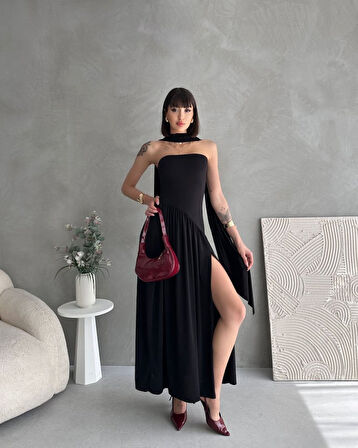 Kadınboğaz Kolsuz Maxi Boy Kalem Elbise