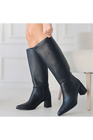 Roksa Siyah Cilt Topuklu Çizme