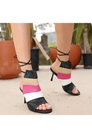 Miwa Siyah Cilt Renkli Topuklu Ayakkabı