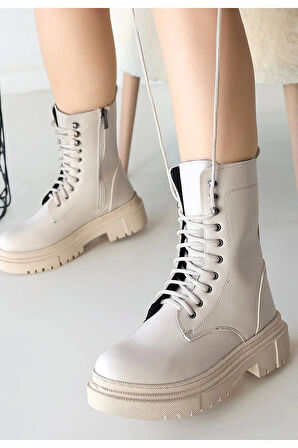 Caxa Bej Cilt Bağcıklı Bot - Lisinya