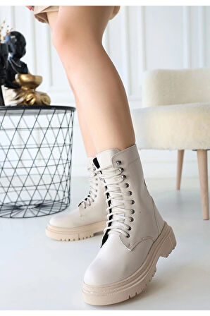 Caxa Bej Cilt Bağcıklı Bot - Lisinya