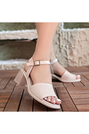 Laera Bej Cilt Topuklu Sandalet