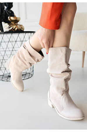 Jolin Bej Cilt Süet Detaylı Çizme