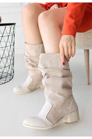 Jolin Bej Cilt Süet Detaylı Çizme
