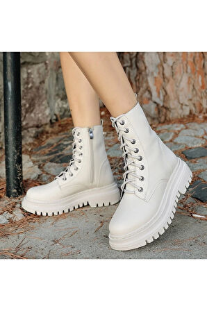 Toan Bej Cilt Bağcıklı Bot - Lisinya