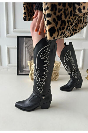 Jilla Siyah Cilt Tak Çıkar Topuklu Bot Ve Çizme