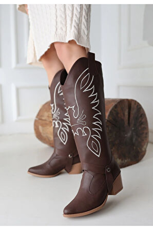 Jilla Kahverengi Cilt Tak Çıkar Topuklu Bot Ve Çizme