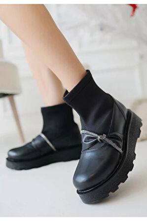 Dewn Siyah Cilt Topuklu Bot