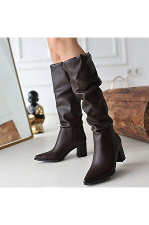 Pitay Kahverengi Cilt Topuklu Çizme