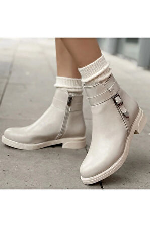 Wiota Bej Cilt Topuklu Bot