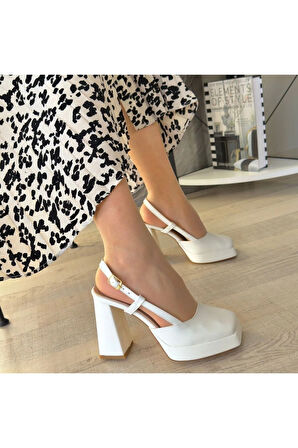 Mety Beyaz Cilt Topuklu Ayakkabı