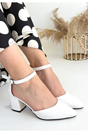 Mulen Beyaz Cilt Topuklu Ayakkabı