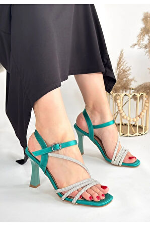 Gloria Yeşil Saten Topuklu Ayakkabı