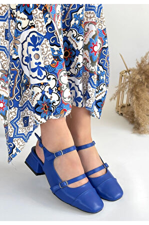 Doran Mavi Cilt Topuklu Ayakkabı