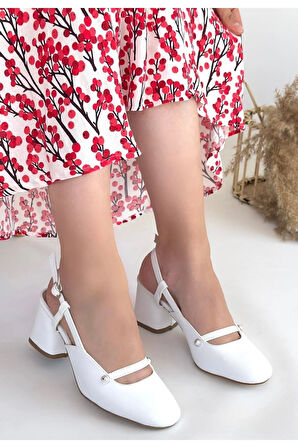 Jecci Beyaz Cilt Topuklu Ayakkabı