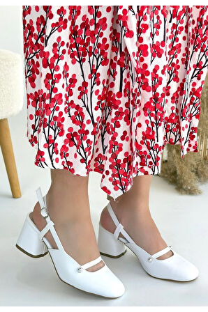 Jecci Beyaz Cilt Topuklu Ayakkabı