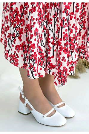 Jecci Beyaz Cilt Topuklu Ayakkabı