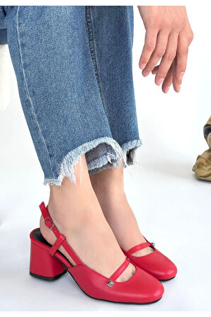 Jecci Kırmızı Cilt Topuklu Ayakkabı