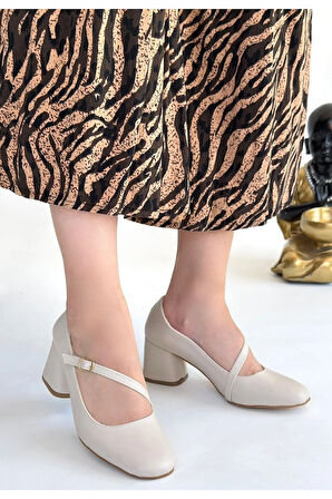 Kier Bej Cilt Topuklu Ayakkabı