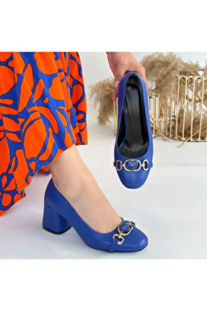 Lucky Mavi Cilt Topuklu Ayakkabı