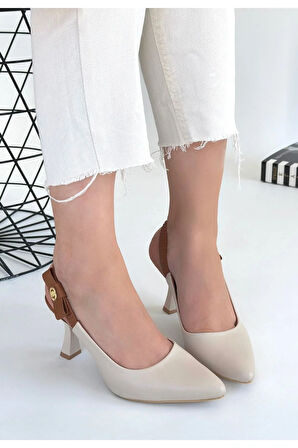 Toran Bej Cilt Topuklu Ayakkabı