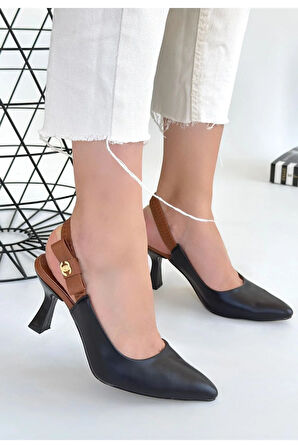 Toran Siyah Cilt Topuklu Ayakkabı