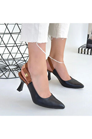 Toran Siyah Cilt Topuklu Ayakkabı