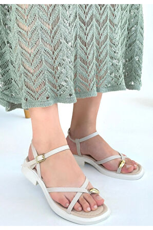Nordi Bej Cilt Kemerli Sandalet - Lisinya