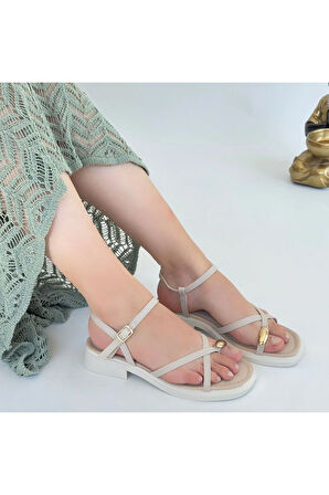 Nordi Bej Cilt Kemerli Sandalet - Lisinya