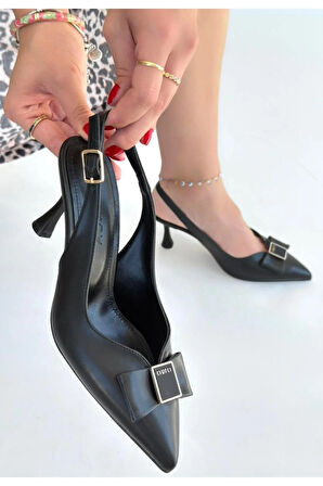 Leyya Siyah Cilt Topuklu Ayakkabı