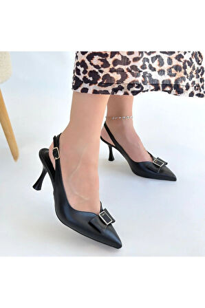 Leyya Siyah Cilt Topuklu Ayakkabı