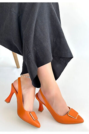 Pıert Turuncu Cilt Topuklu Ayakkabı
