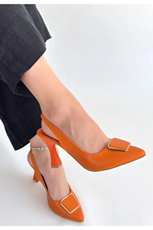 Pıert Turuncu Cilt Topuklu Ayakkabı