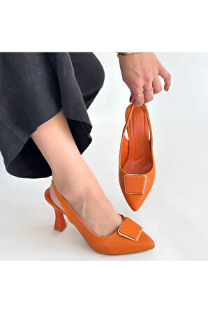 Pıert Turuncu Cilt Topuklu Ayakkabı