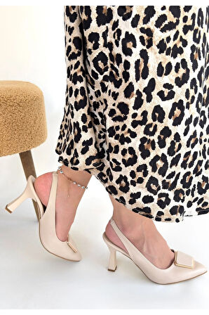 Pıert Bej Cilt Topuklu Ayakkabı