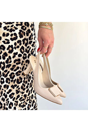 Pıert Bej Cilt Topuklu Ayakkabı