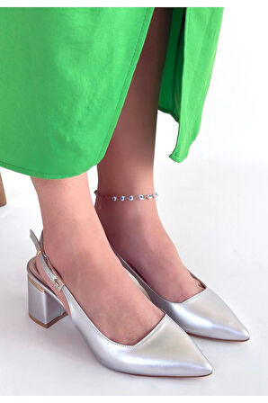 Buant Gümüş Cilt Topuklu Ayakkabı