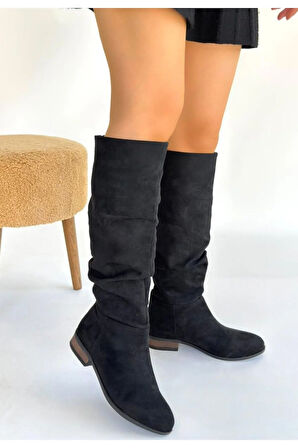 Winda Siyah Süet Körüklü Çizme