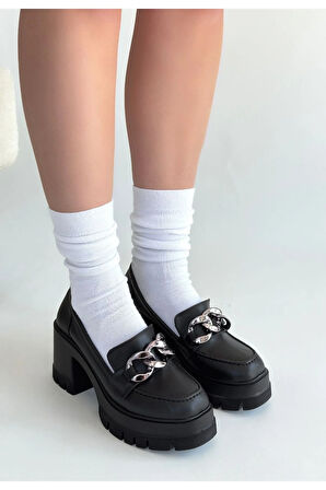 Winar Siyah Cilt Doldu Topuk Ayakkabı